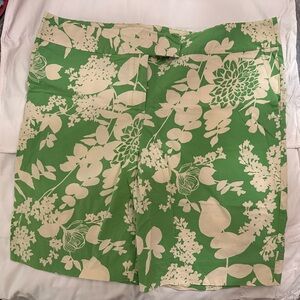 Talbots Green and Cream Bermuda Shorts Floral Pattern